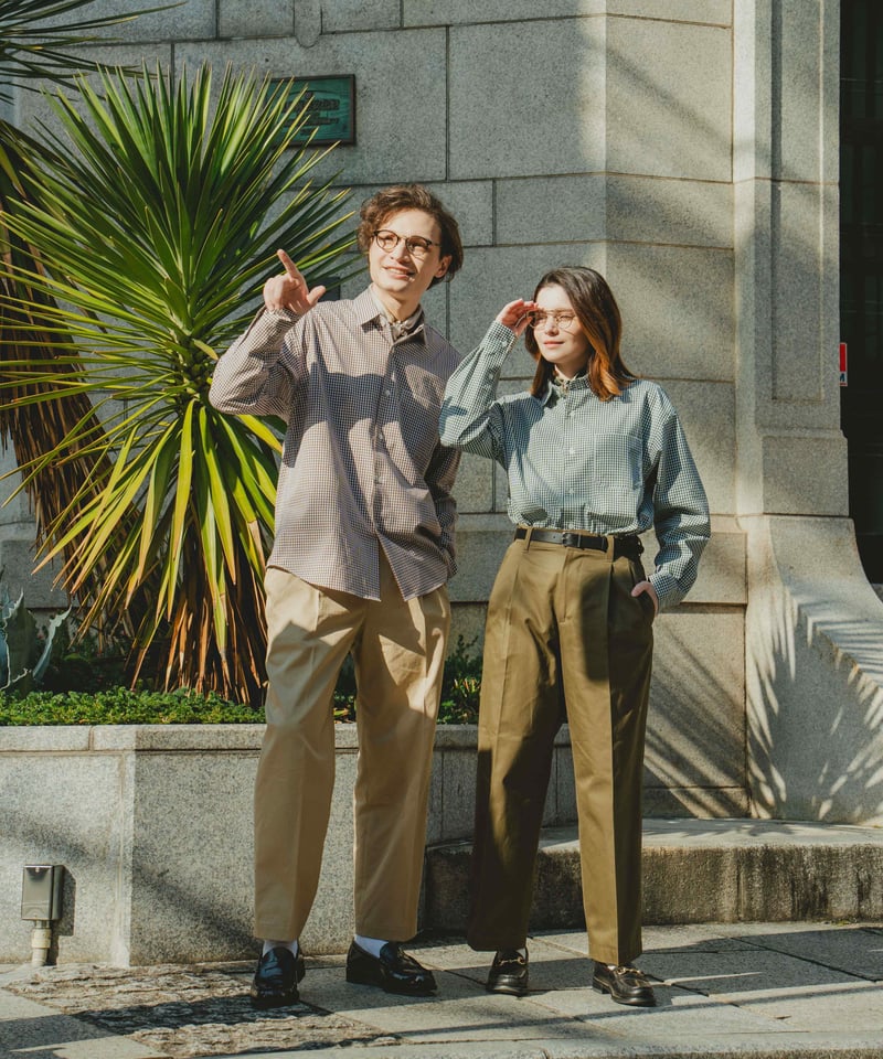 34 2way detachable collar gingham check shirt