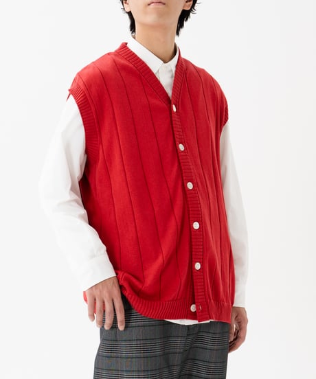 #-09 Giza cotton vneck knit vest (Red)