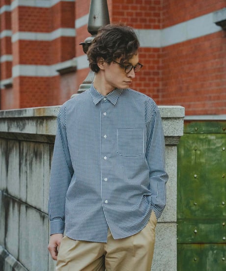 #-34 2way detachable collar gingham check shirt (Black)