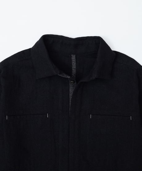 "UNFOLK CLASSIC" Banshu wool mix soft herringbone shirt jacket (Black)