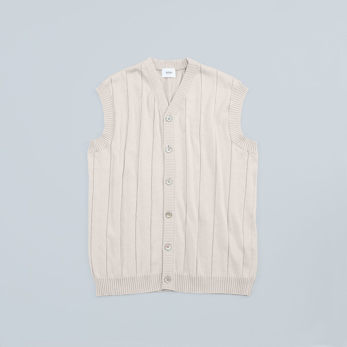 09 Giza cotton vneck knit vest (Beige) | UNFOLK