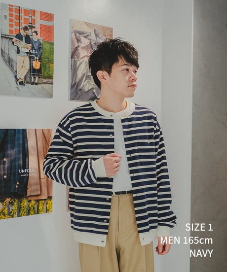#-19 Heavy weight border cardigan (Beige)