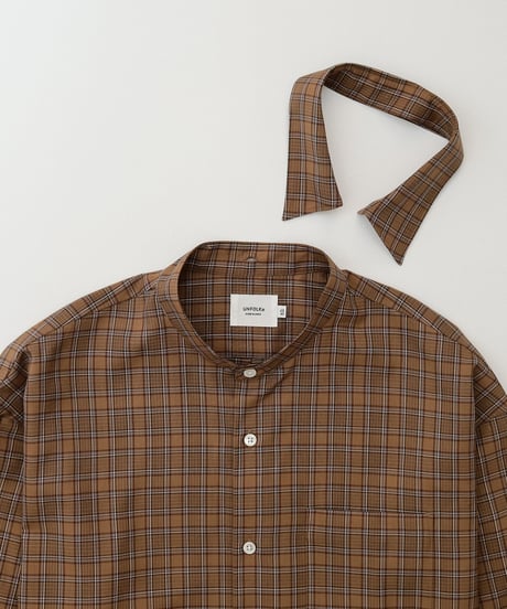 #-66 2way detachable collar wool check shirt (Brown)