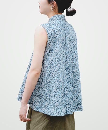 #-87 2way detachable collar liberty print sleeveless shirt (Navy)