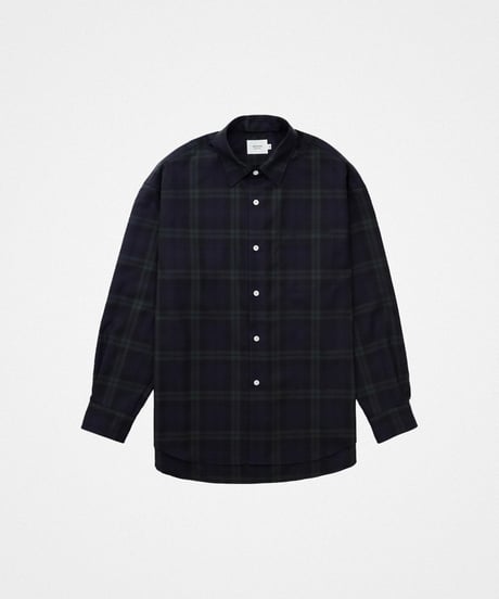 #-66 2way detachable collar wool check shirt (Green)