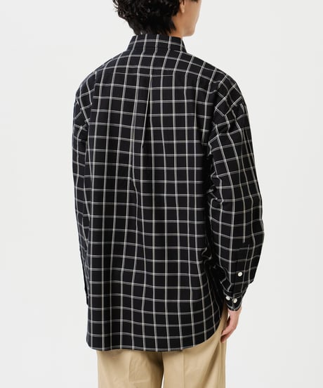 #-42 2way detachable collar windowpane check shirt (Black)