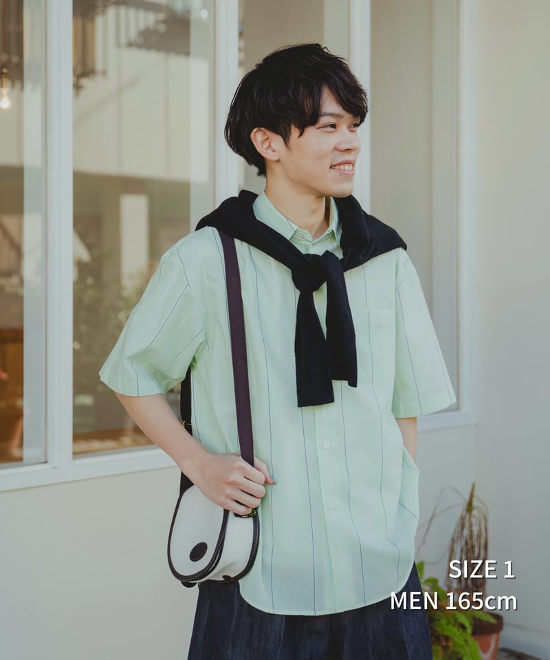 トップス Unfolk 2way detachable collar shirt Navy 61 2way detachable collar short sleeve stripe