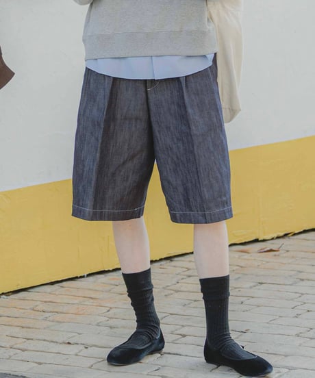 #-63 Rigid denim 2tuck shorts