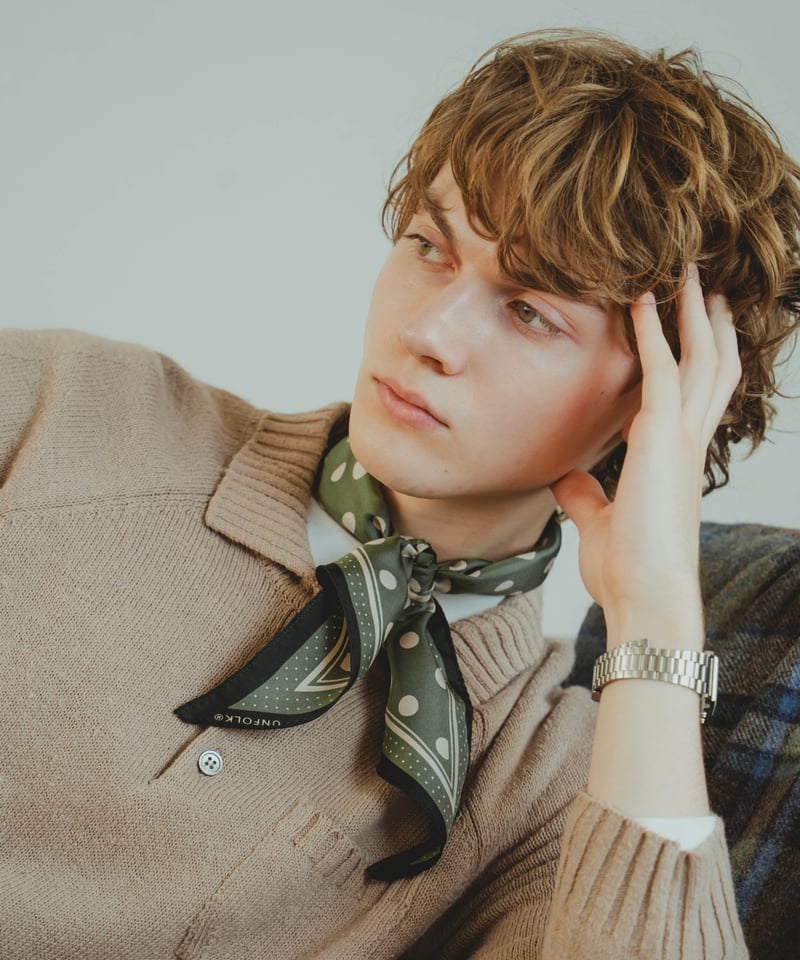 74 Hand print silk scarf (Green) | UNFOLK