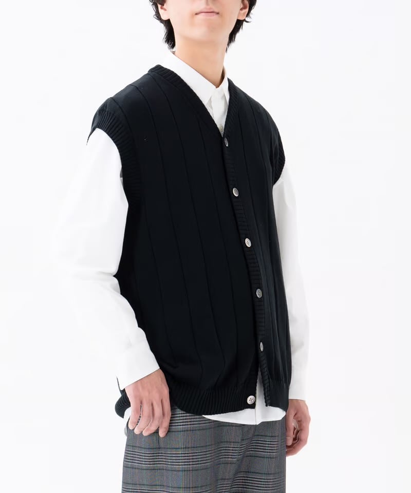 09 Giza cotton vneck knit vest (Black) | UNFOLK 09 Giza cotton vneck knit vest (Black) | UNFOLK