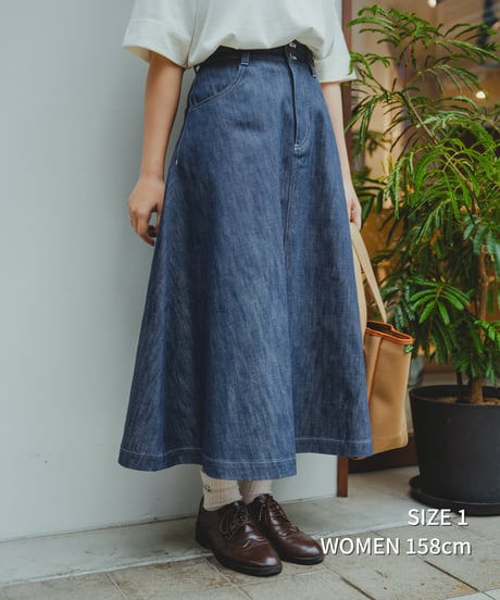 #-58 EX. Rigid denim flare skirt