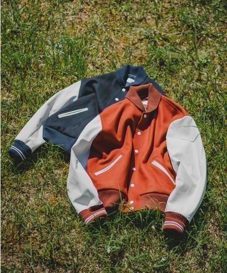 #-50 Wool melton relax varsity jacket (Navy)