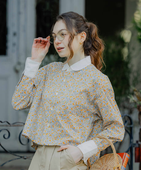 #-79 2way detachable collar liberty print shirt (Yellow)