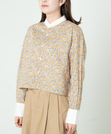 #-79 2way detachable collar liberty print shirt (Yellow)