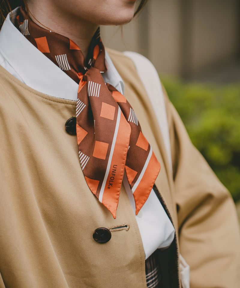 25 Hand print silk scarf (Brown) | UNFOLK