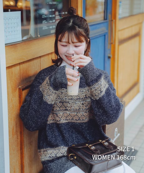 #-68 Fair isle pattern jacquard knit (Green)