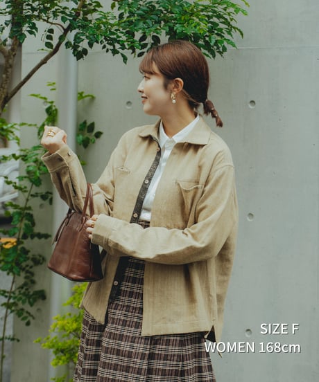 "UNFOLK CLASSIC" Banshu wool mix soft herringbone shirt jacket (Beige)