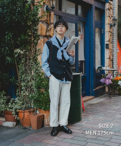 #-09 16G Giza cotton vneck knit vest (Navy)