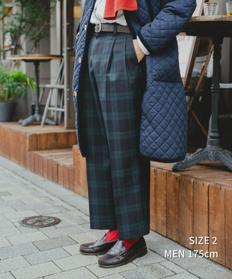 75 W/P gabardine 2tuck straight check pants |