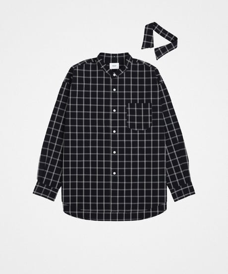 #-42 2way detachable collar windowpane check shirt (Black)