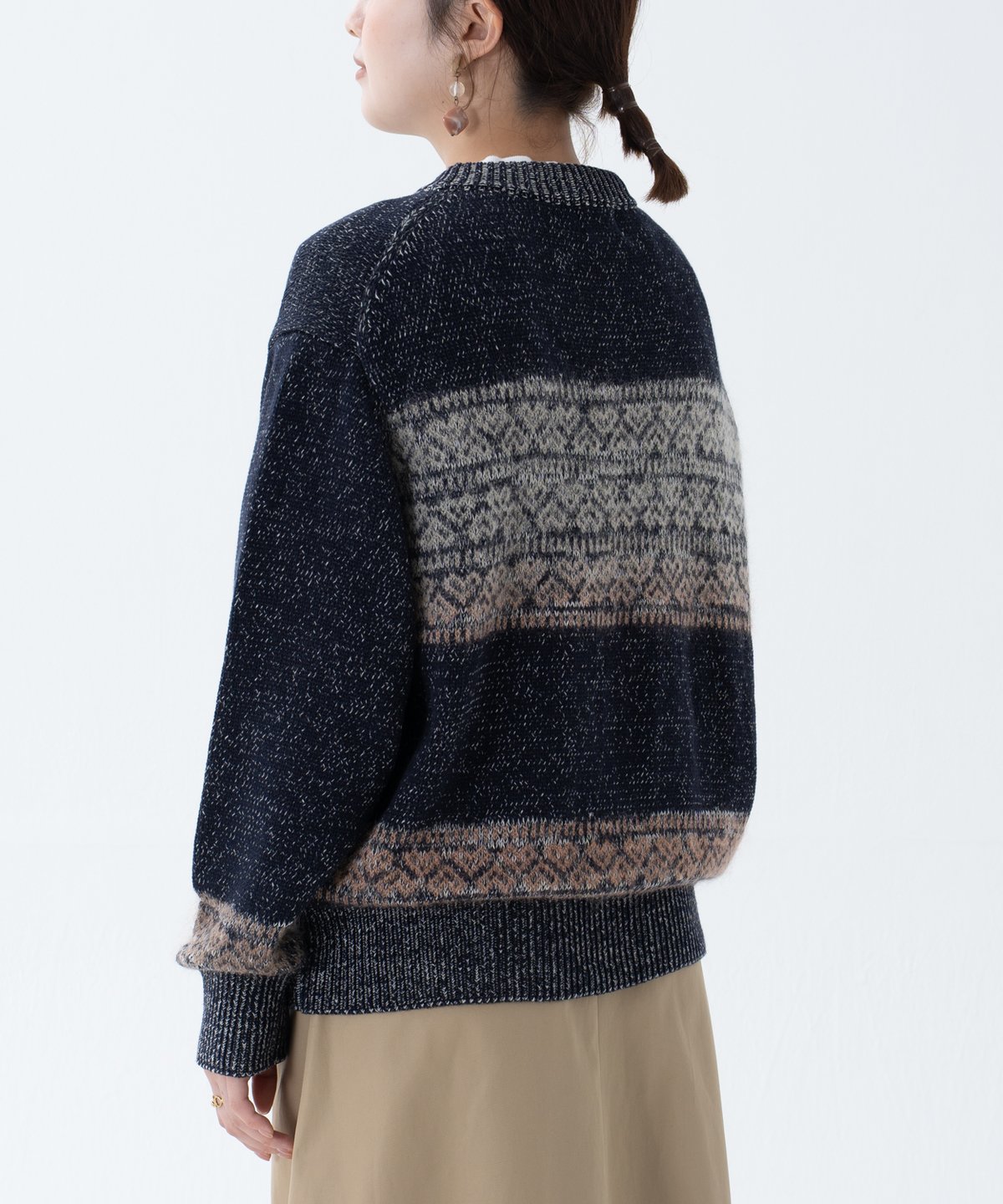 68 Fair isle pattern jacquard knit (Navy) | U
