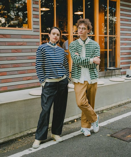 #-19 Heavy weight border cardigan (Navy)