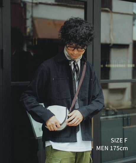 "UNFOLK CLASSIC" Banshu wool mix soft herringbone shirt jacket (Black)