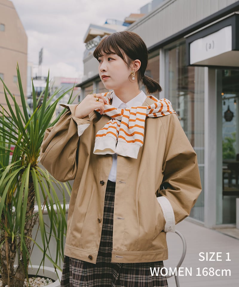 05 Ventile gabardine nocollar blouson (Beige)