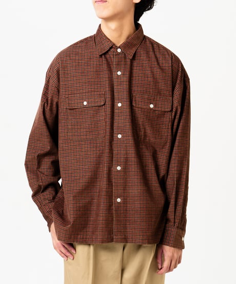 #-43 2way detachable collar corduroy check shirt（Brown）
