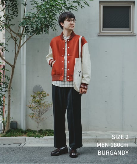 #-50 Wool melton relax varsity jacket (Burgandy)