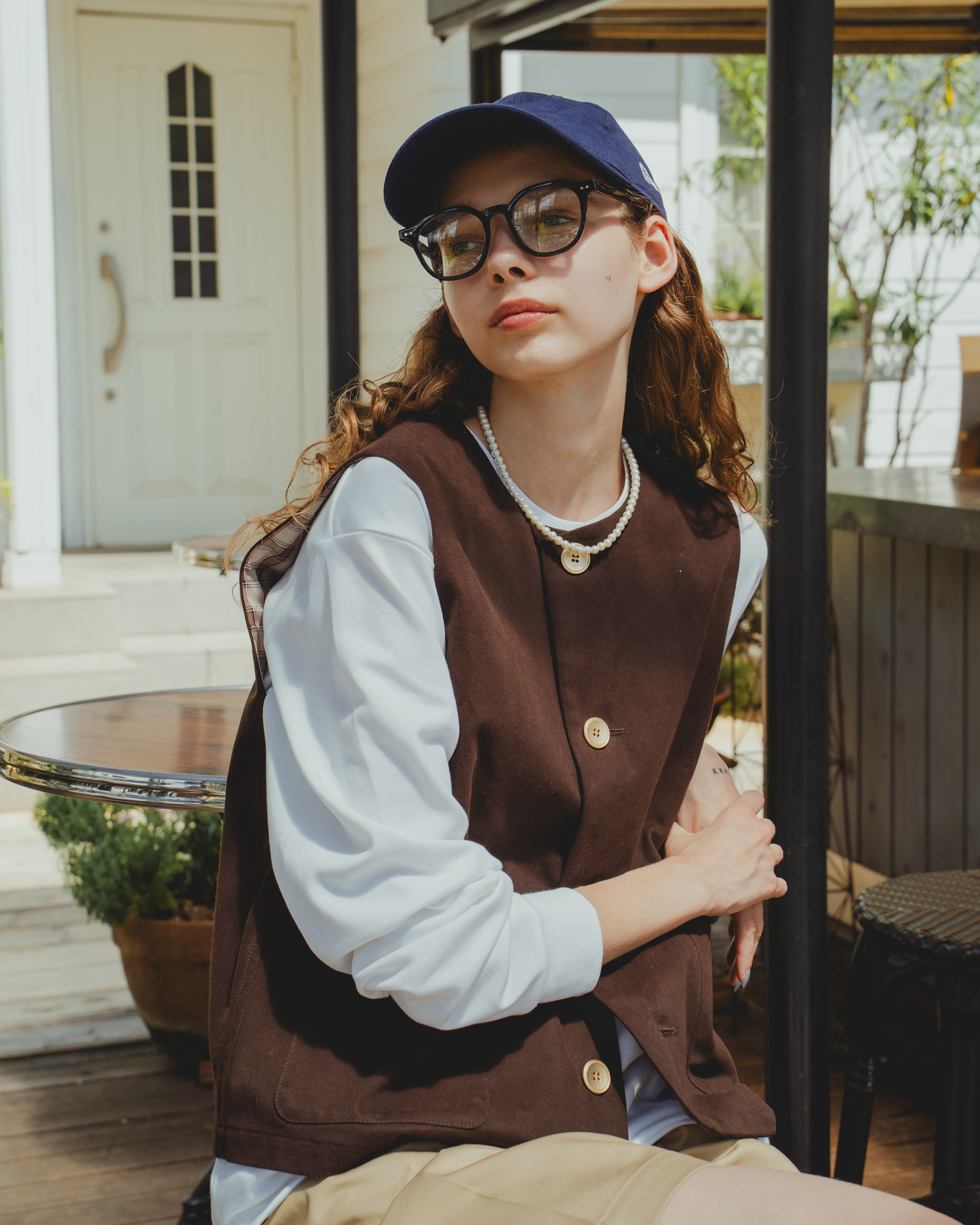48 Peach brushed classic vest (Brown) | UNFOLK