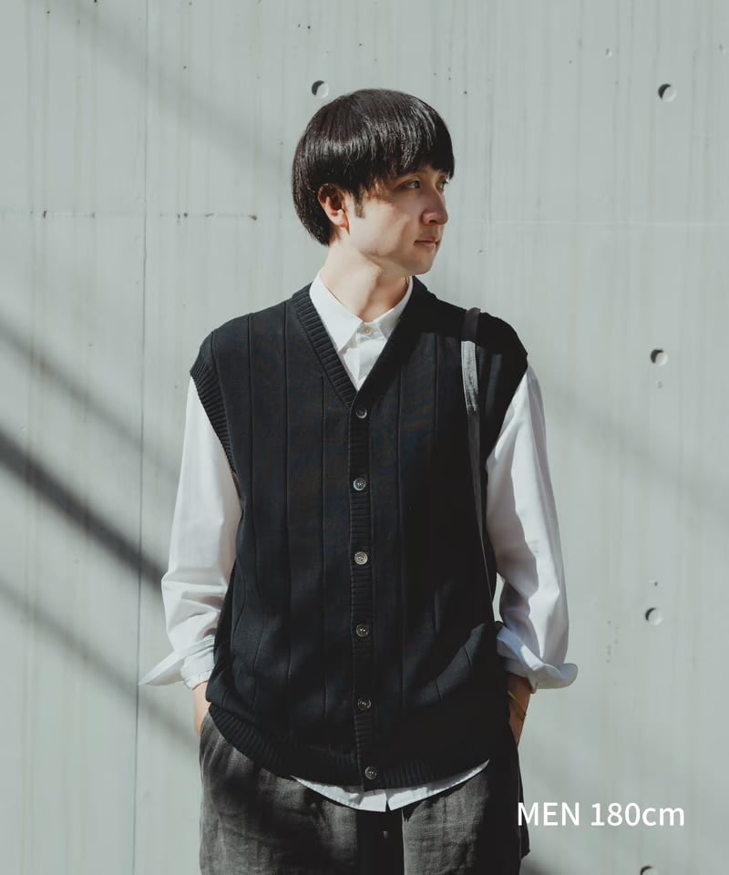 09 Giza cotton vneck knit vest (Black) | UNFOLK 09 Giza cotton vneck knit vest (Black) | UNFOLK