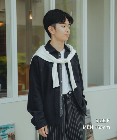 "UNFOLK CLASSIC" Banshu wool mix soft herringbone shirt jacket (Black)