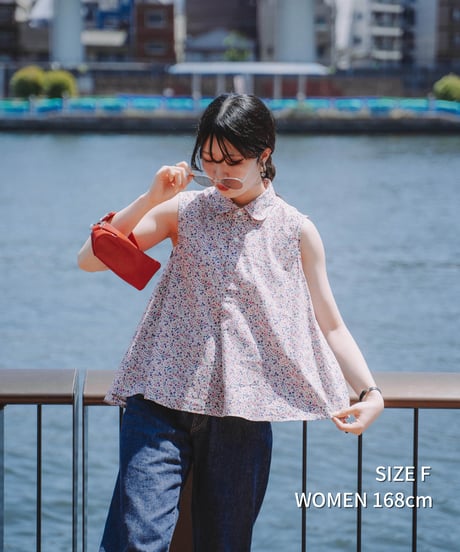 #-87 2way detachable collar liberty print sleeveless shirt (Navy)
