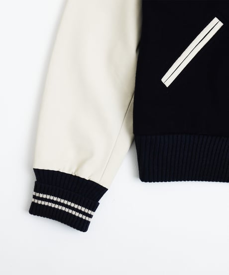 #-50 Wool melton relax varsity jacket (Navy)
