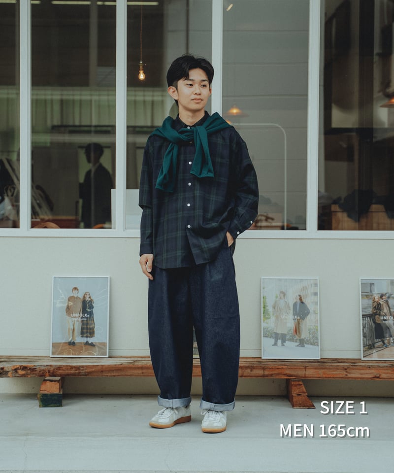 66 2way detachable collar wool check shirt (B