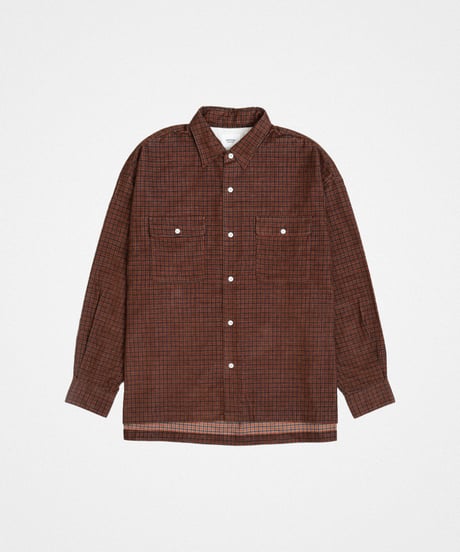 #-43 2way detachable collar corduroy check shirt（Brown）