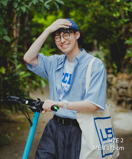 #-60 2way detachable collar short sleeve shirt (Blue)