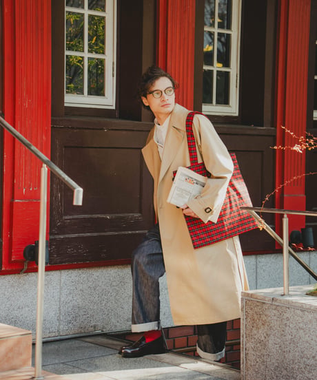 #-37 Reversible check tote bag  (Red)