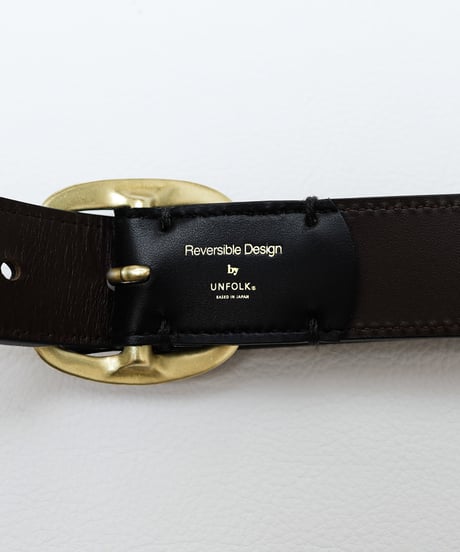 #-69 Round buckle reversible leather belt (Gold)