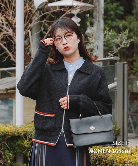 #-77 5G lily cotton knit polo blouson (Navy)