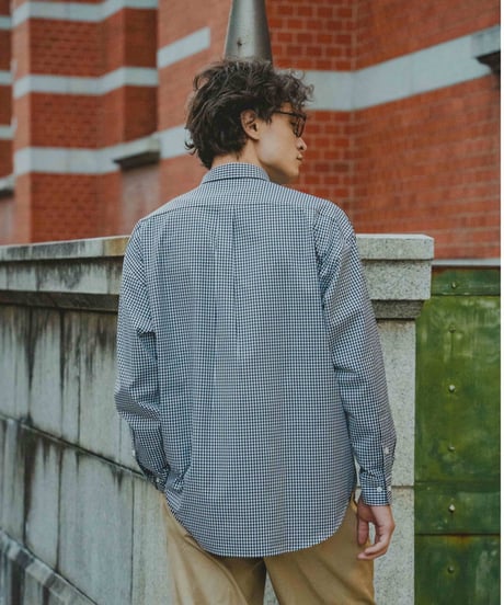 #-34 2way detachable collar gingham check shirt (Black)