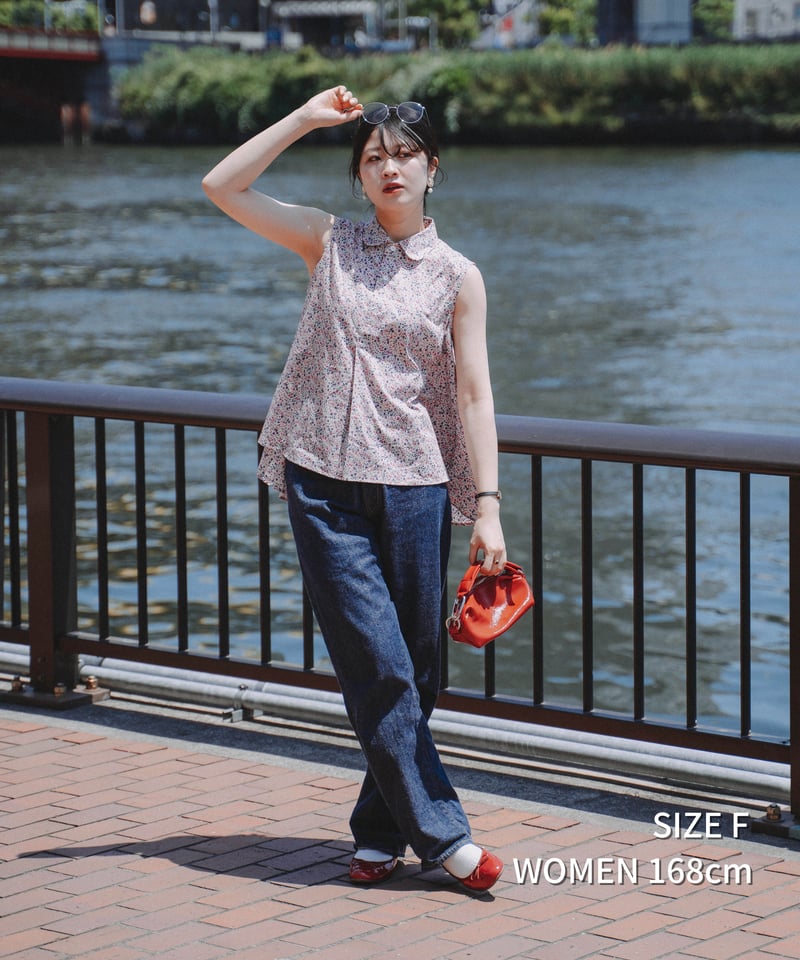 87 2way detachable collar liberty print sleev