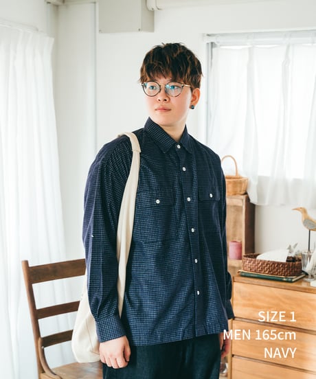 #-43 2way detachable collar corduroy check shirt（Brown）