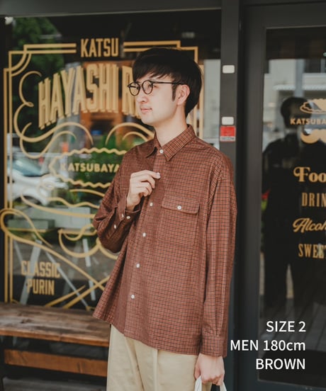 #-43 2way detachable collar corduroy check shirt（Navy）