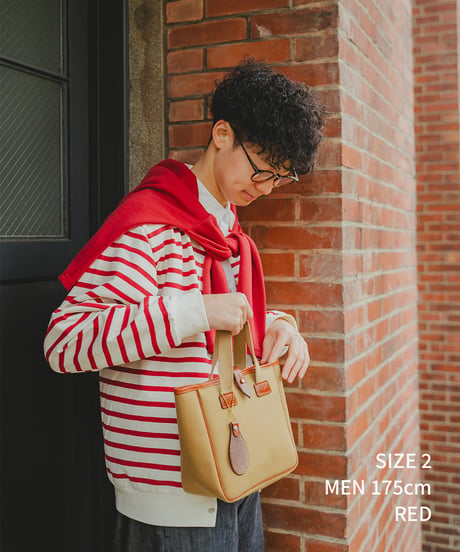 #-19 Heavy weight border cardigan (Red)