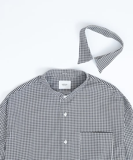 #-34 2way detachable collar gingham check shirt (Black)