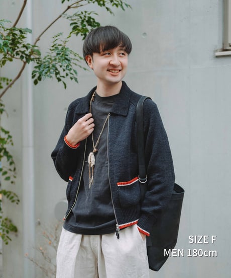#-77 5G lily cotton knit polo blouson (Navy)