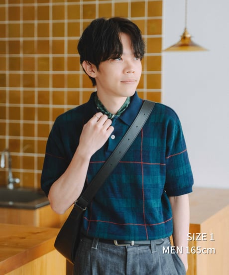 #-82 14G tartan check cotton knit polo (Green)