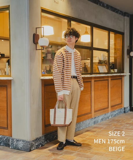 #-19 Heavy weight border cardigan (Beige)